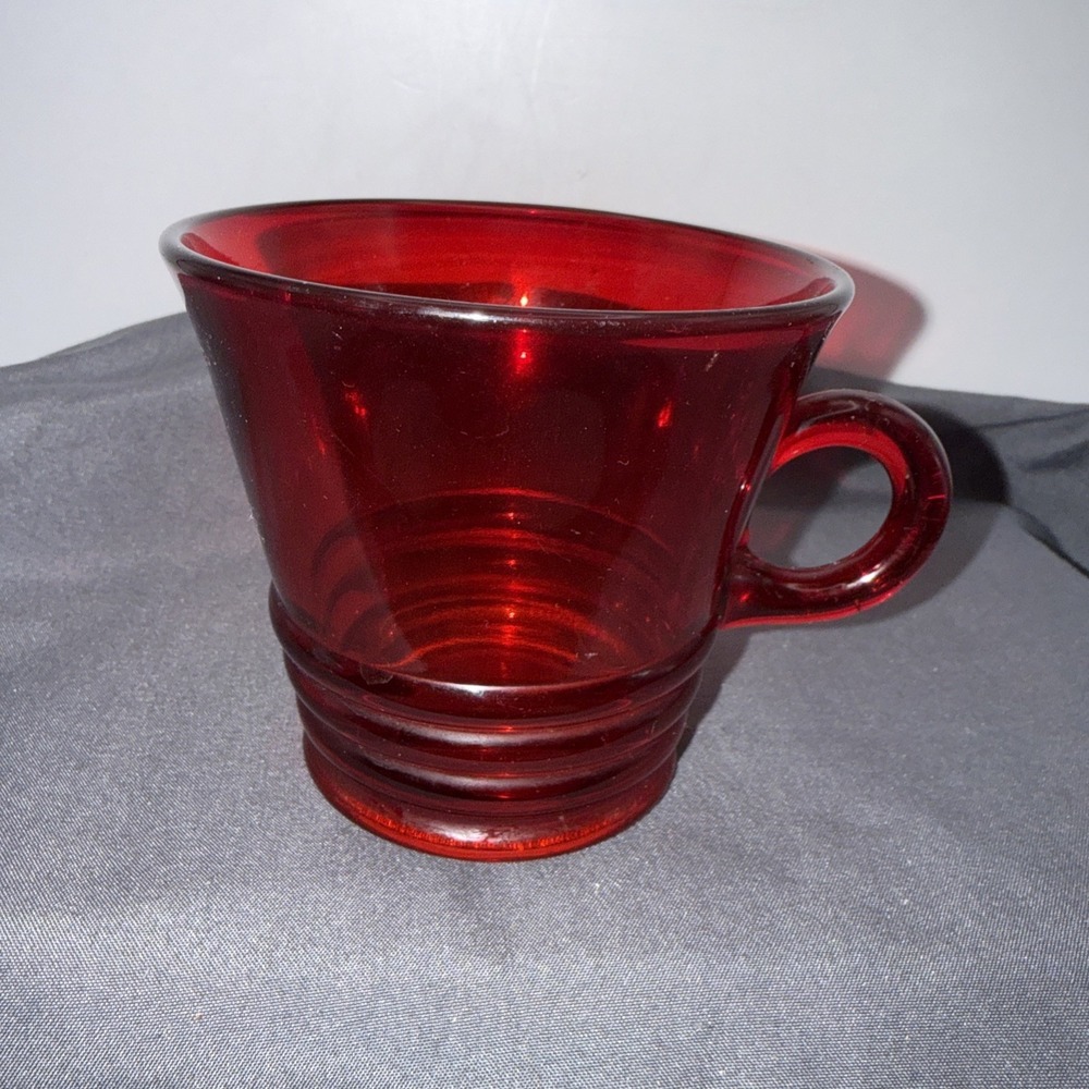 Paden City Penny Line Ruby Red Cup Mid Century Modern Depression Glass